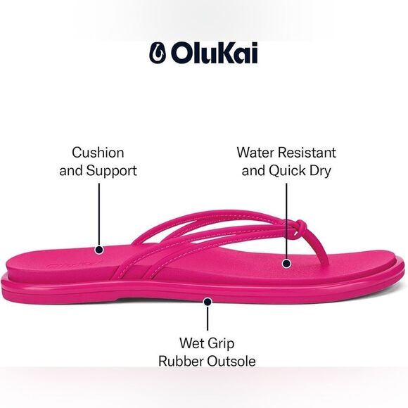 NWT- Olukai-Aka Sandals in Pink Plumeria (hot pink) - Womens size 8 - Picture 3 of 9